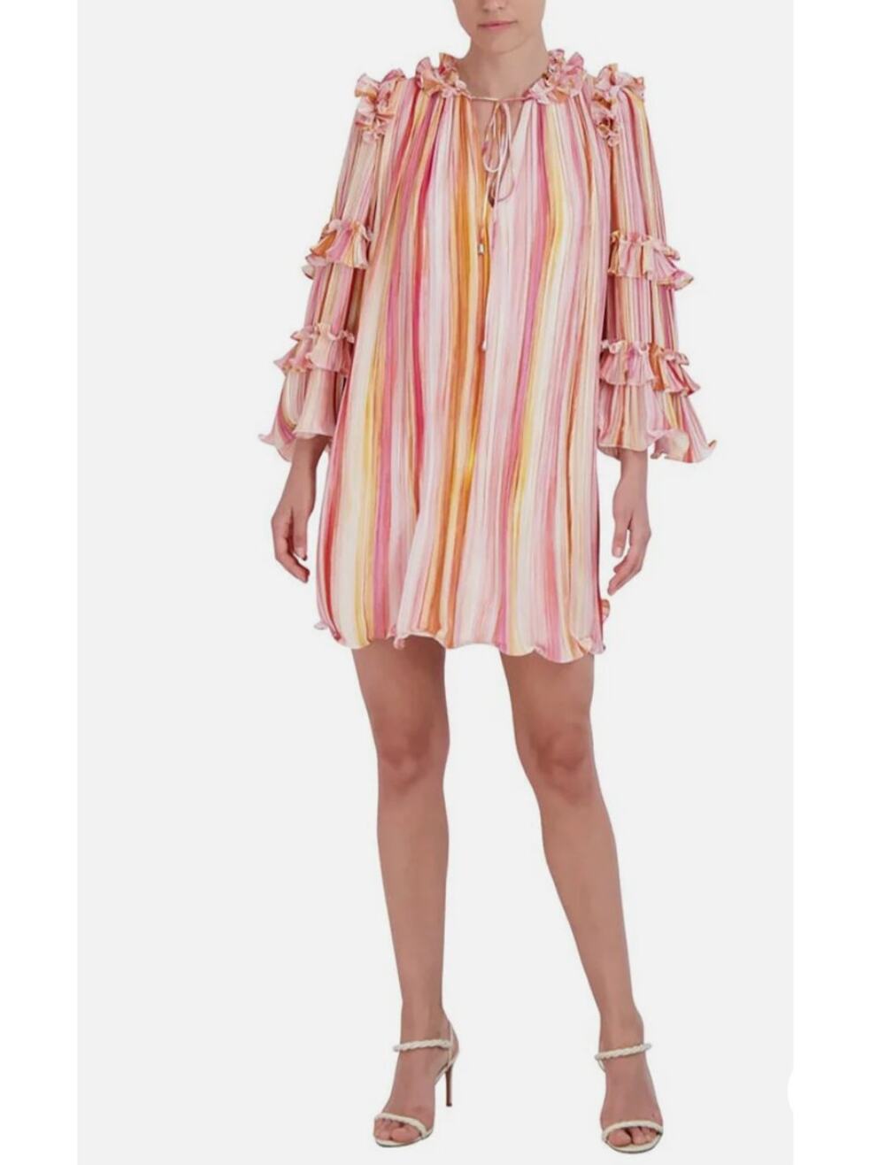 BCBG Max Azria Women's Mini Pleated Shift Dress Multi Color Size 2 NWT Wire Hem